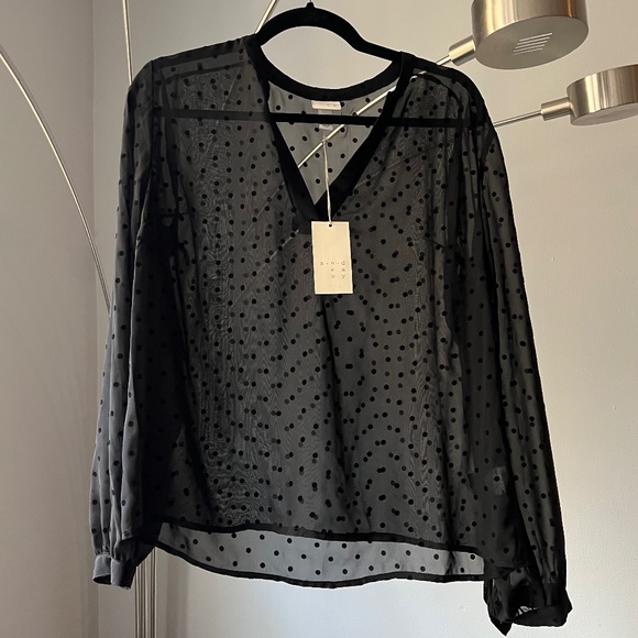 a new day Tops - A New Day Target Black Sheer Polka Dot Top
